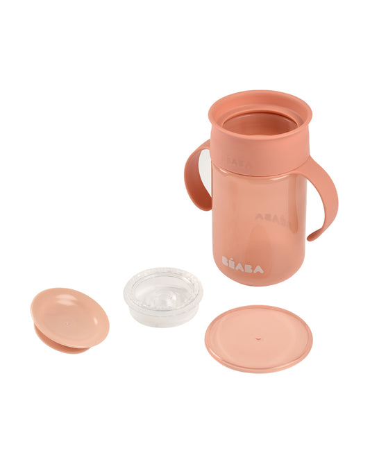 Beaba 360° Baby Learning Cup-With Anti-Drip Disc & Patented Anti-Leak System-Pink-340 ml-12M+