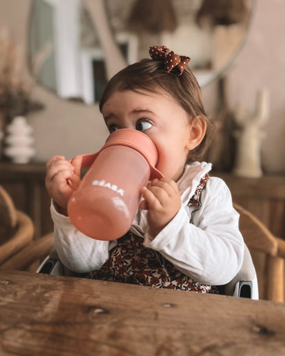 Beaba 360° Baby Learning Cup-With Anti-Drip Disc & Patented Anti-Leak System-Pink-340 ml-12M+