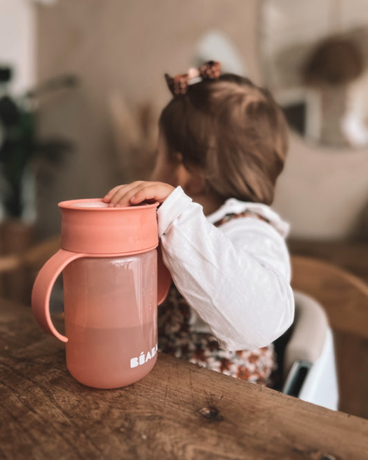 Beaba 360° Baby Learning Cup-With Anti-Drip Disc & Patented Anti-Leak System-Pink-340 ml-12M+