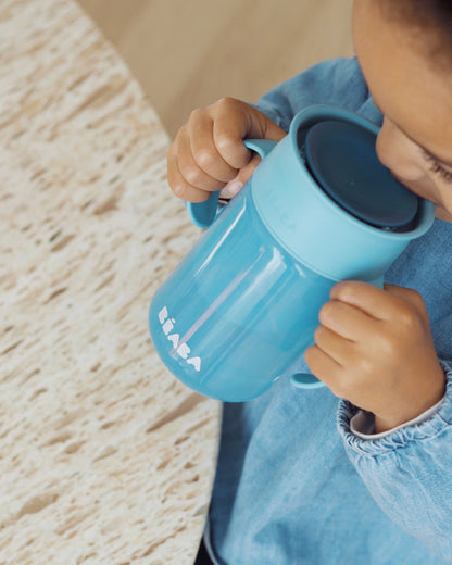 Beaba 360° Baby Learning Cup-With Anti-Drip Disc & Patented Anti-Leak System-Blue-340 ml-12M+