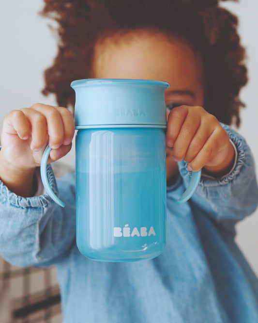 Beaba 360° Baby Learning Cup-With Anti-Drip Disc & Patented Anti-Leak System-Blue-340 ml-12M+