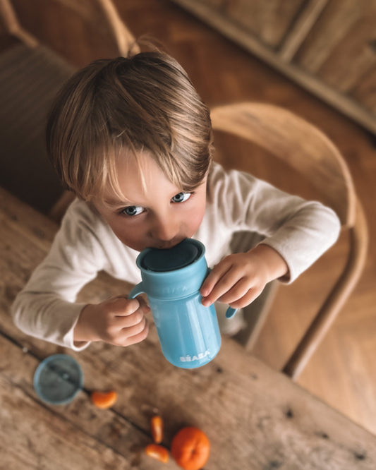 Beaba 360° Baby Learning Cup-With Anti-Drip Disc & Patented Anti-Leak System-Blue-340 ml-12M+