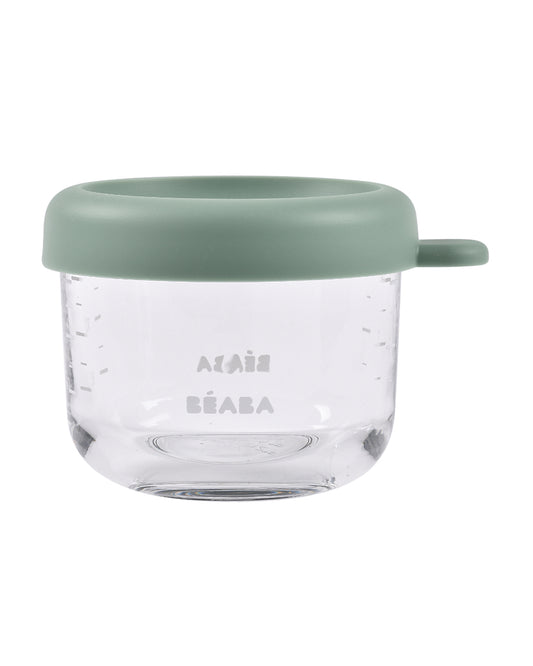 Beaba Glass Storage Container-Airtight Container with Measuring Scale-Microwave Safe-Sage Green-150ml