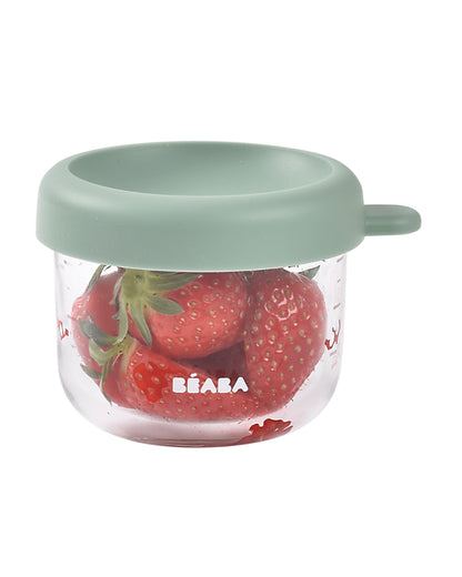 Beaba Glass Storage Container-Airtight Container with Measuring Scale-Microwave Safe-Sage Green-150ml