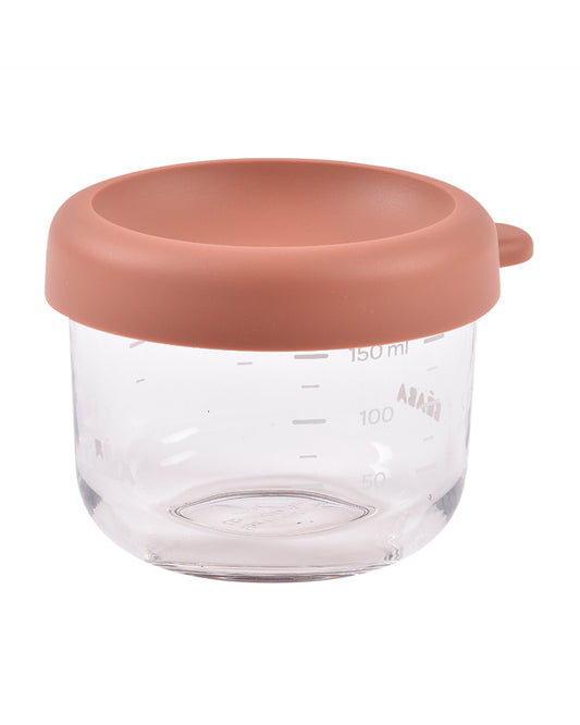 Beaba Glass Storage Container-Airtight Container with Measuring Scale-Microwave Safe-Terracota-150ml