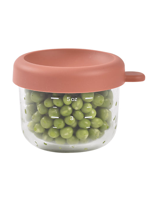 Beaba Glass Storage Container-Airtight Container with Measuring Scale-Microwave Safe-Terracota-150ml