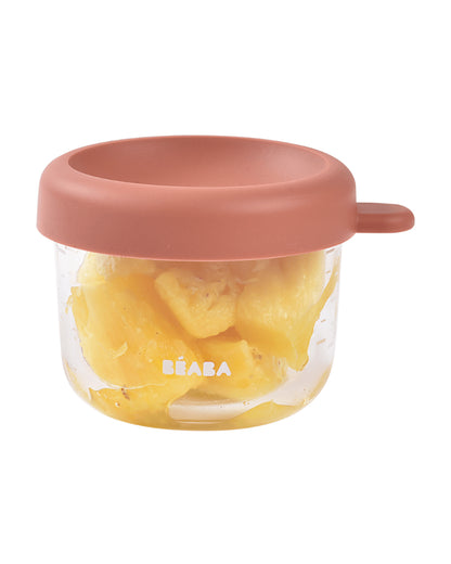 Beaba Glass Storage Container-Airtight Container with Measuring Scale-Microwave Safe-Terracota-150ml
