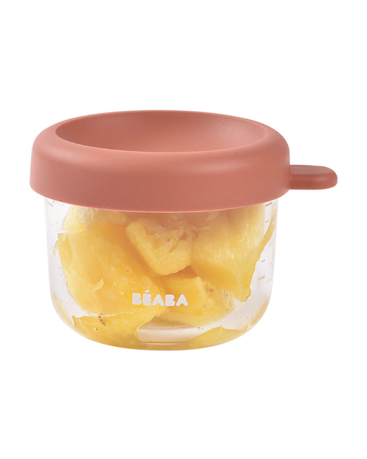Beaba Glass Storage Container-Airtight Container with Measuring Scale-Microwave Safe-Terracota-150ml