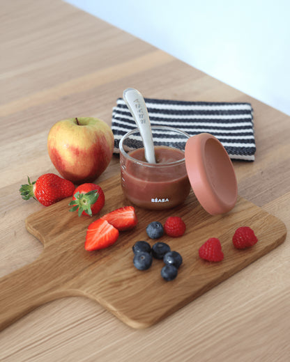 Beaba Glass Storage Container-Airtight Container with Measuring Scale-Microwave Safe-Terracota-150ml