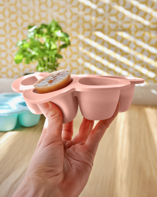 Beaba Silicone Multiportion Tray-Food Jar-Airtight Lid-Freezer & Microwave Safe-Vintage Pink