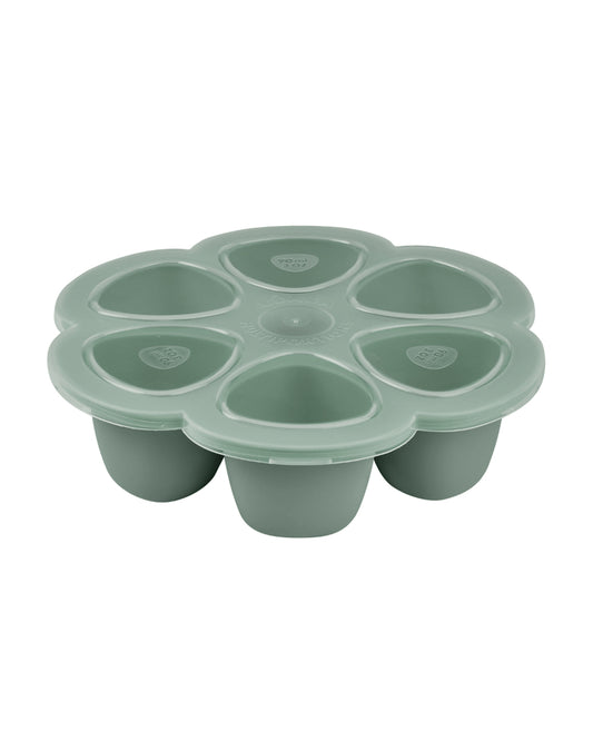 Beaba Silicone Multiportion Tray-Food Jar-Airtight Lid-Freezer & Microwave Safe-Sage Green