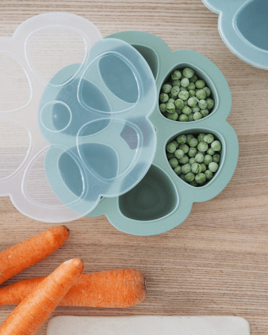 Beaba Silicone Multiportion Tray-Food Jar-Airtight Lid-Freezer & Microwave Safe-Sage Green