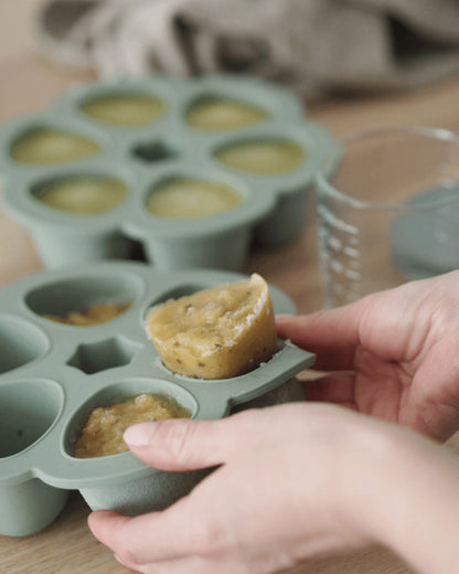 Beaba Silicone Multiportion Tray-Food Jar-Airtight Lid-Freezer & Microwave Safe-Sage Green