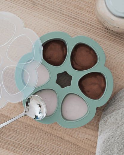 Beaba Silicone Multiportion Tray-Food Jar-Airtight Lid-Freezer & Microwave Safe-Sage Green