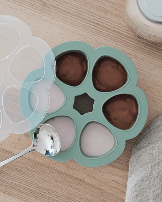 Beaba Silicone Multiportion Tray-Food Jar-Airtight Lid-Freezer & Microwave Safe-Sage Green