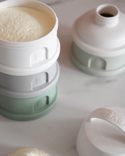Beaba Stacked Milk Formula Container-Airtight Multifunctional Storage Container-Microwave Safe & Travel Friendly-Cotton & Sage Green