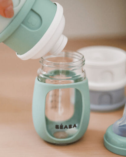 Beaba Stacked Milk Formula Container-Airtight Multifunctional Storage Container-Microwave Safe & Travel Friendly-Cotton & Sage Green