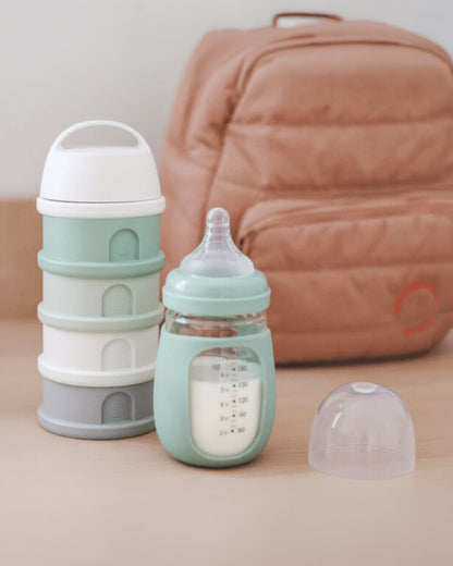 Beaba Stacked Milk Formula Container-Airtight Multifunctional Storage Container-Microwave Safe & Travel Friendly-Cotton & Sage Green