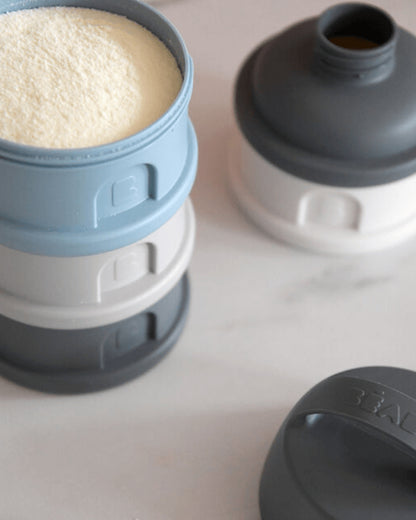 Beaba Stacked Milk Formula Container-Airtight Multifunctional Storage Container-Microwave Safe & Travel Friendly-Blue & Mineral Grey