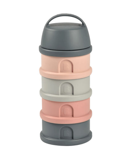 Beaba Stacked Milk Formula Container-Airtight Multifunctional Storage Container-Microwave Safe & Travel Friendly-Pink & Mineral Grey