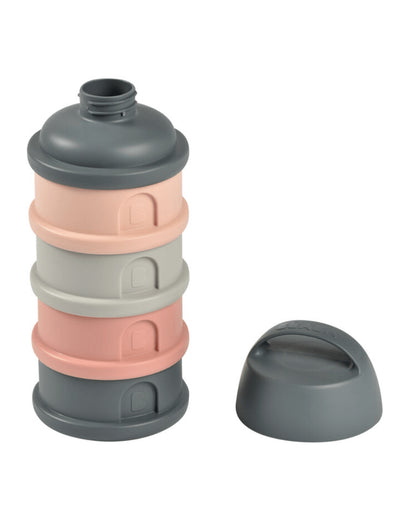 Beaba Stacked Milk Formula Container-Airtight Multifunctional Storage Container-Microwave Safe & Travel Friendly-Pink & Mineral Grey