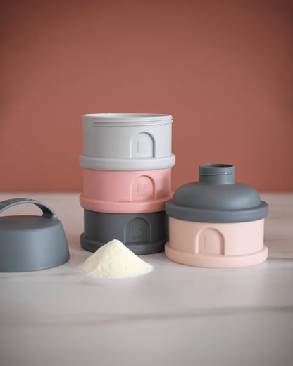 Beaba Stacked Milk Formula Container-Airtight Multifunctional Storage Container-Microwave Safe & Travel Friendly-Pink & Mineral Grey