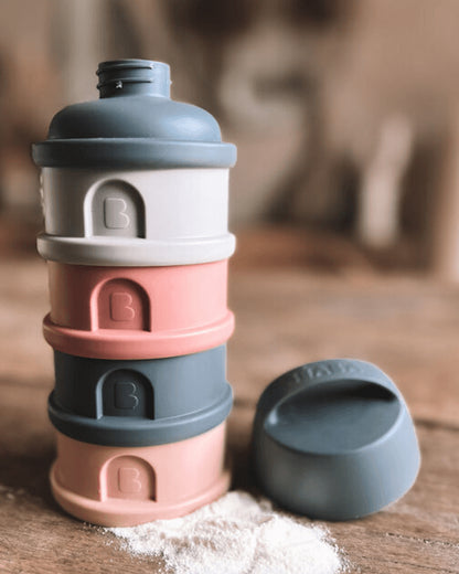 Beaba Stacked Milk Formula Container-Airtight Multifunctional Storage Container-Microwave Safe & Travel Friendly-Pink & Mineral Grey