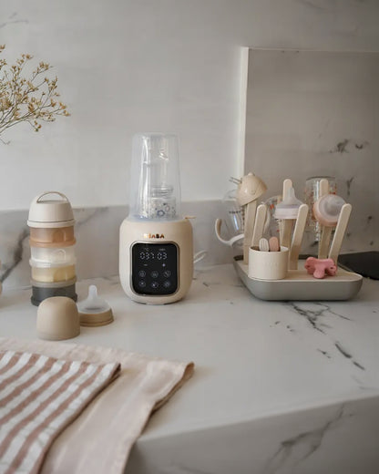 Beaba Multi Milk 5-in-1 Baby Bottle Warmer-Gentle Breast Milk Heating, Fast Steam Mode & Defrost-LED Display with Touch Screen & Adjustable Timer-Clay