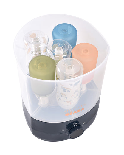 Beaba 2-in-1 Baby Bottle Sterilizer and Dryer-Fast 8 Minute Steam Sterilization with 3 Modes-Large Capacity for 6 Bottles & Accessories-Night Blue