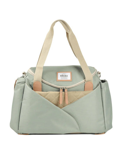 Beaba Sydney Baby Diaper Bag-Large Capacity Multi-Pocket Organizer with Changing Mat & Insulated Bottle Pouch-Sage Green