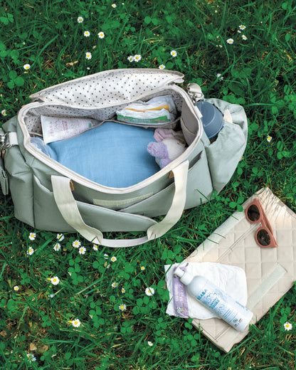Beaba Sydney Baby Diaper Bag-Large Capacity Multi-Pocket Organizer with Changing Mat & Insulated Bottle Pouch-Sage Green
