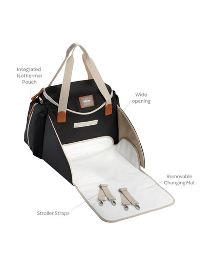 Beaba Sydney Baby Diaper Bag-Large Capacity Multi-Pocket Organizer with Changing Mat & Insulated Bottle Pouch-Black