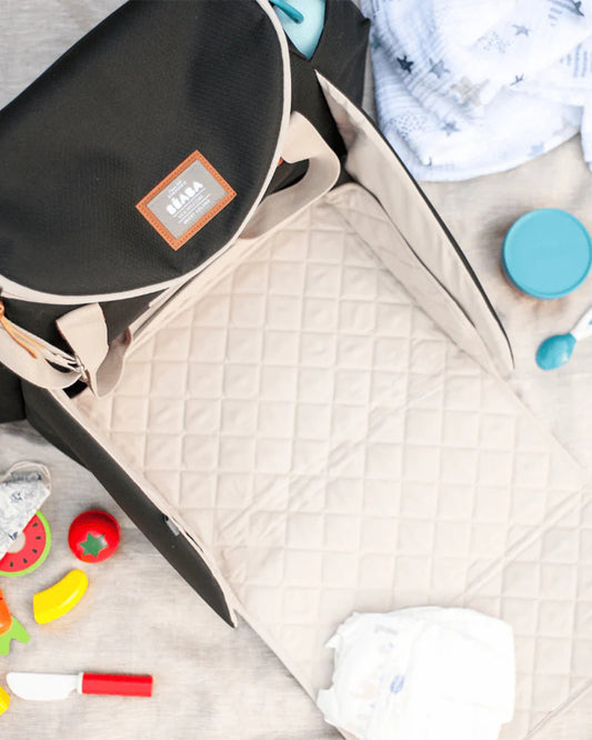 Beaba Sydney Baby Diaper Bag-Large Capacity Multi-Pocket Organizer with Changing Mat & Insulated Bottle Pouch-Black