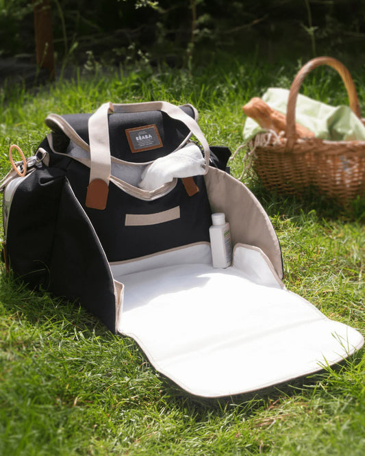 Beaba Sydney Baby Diaper Bag-Large Capacity Multi-Pocket Organizer with Changing Mat & Insulated Bottle Pouch-Black