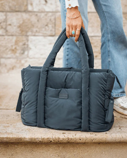 Beaba Paris Puffer Baby Diaper Bag-Large Capacity Multi-Pocket Organizer with Changing Mat & Insulated Bottle Pouch-Mineral Grey