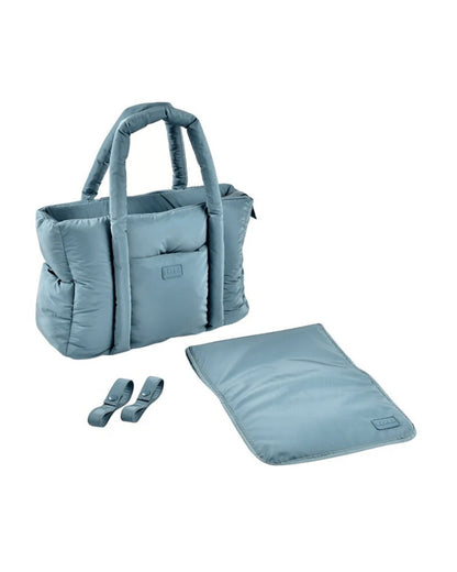 Beaba Paris Puffer Baby Diaper Bag-Large Capacity Multi-Pocket Organizer with Changing Mat & Insulated Bottle Pouch-Baltic Blue
