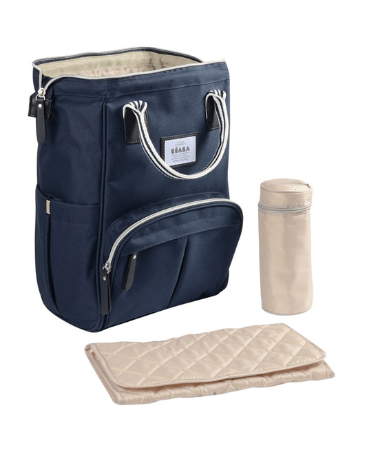 Beaba Wellington Baby Diaper Bag-Stylish Backpack with Large Capacity, Multiple Pockets, Changing Mat & Insulated Bottle Holder-Marina Blue