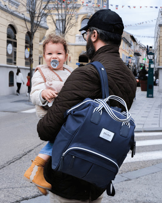 Beaba Wellington Baby Diaper Bag-Stylish Backpack with Large Capacity, Multiple Pockets, Changing Mat & Insulated Bottle Holder-Marina Blue