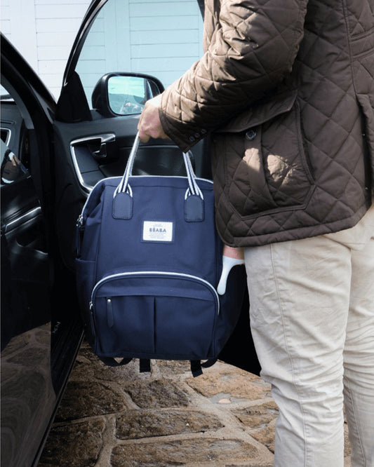Beaba Wellington Baby Diaper Bag-Stylish Backpack with Large Capacity, Multiple Pockets, Changing Mat & Insulated Bottle Holder-Marina Blue