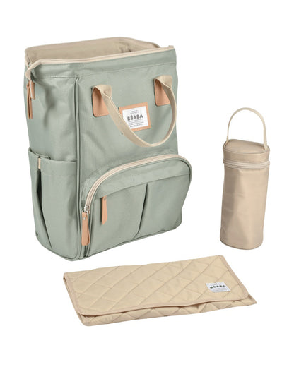 Beaba Wellington Baby Diaper Bag-Stylish Backpack with Large Capacity, Multiple Pockets, Changing Mat & Insulated Bottle Holder-Sage Green