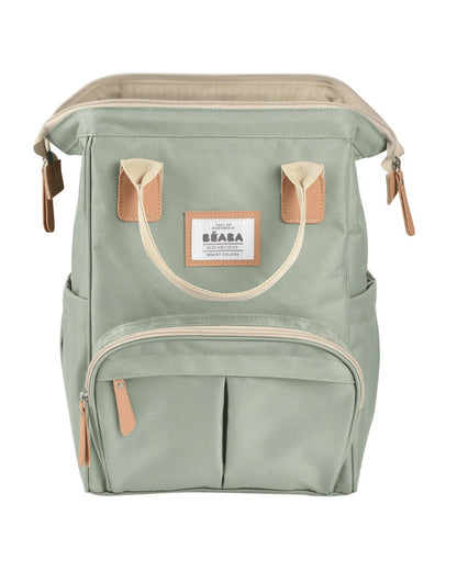 Beaba Wellington Baby Diaper Bag-Stylish Backpack with Large Capacity, Multiple Pockets, Changing Mat & Insulated Bottle Holder-Sage Green