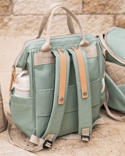 Beaba Wellington Baby Diaper Bag-Stylish Backpack with Large Capacity, Multiple Pockets, Changing Mat & Insulated Bottle Holder-Sage Green