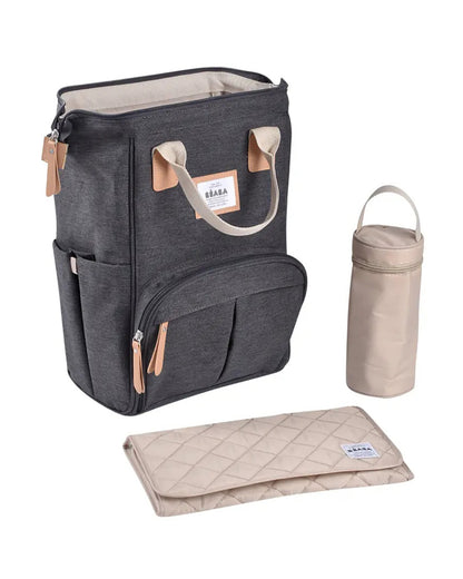Beaba Wellington Baby Diaper Bag-Stylish Backpack with Large Capacity, Multiple Pockets, Changing Mat & Insulated Bottle Holder-Dark Grey