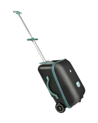 Beaba Ride On Trolley Carry On Luggage-Expandable Large Opening-Built in Seat for Kids-Black & Green