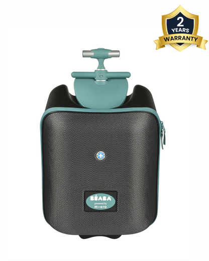 Beaba Ride On Trolley Carry On Luggage-Expandable Large Opening-Built in Seat for Kids-Black & Green