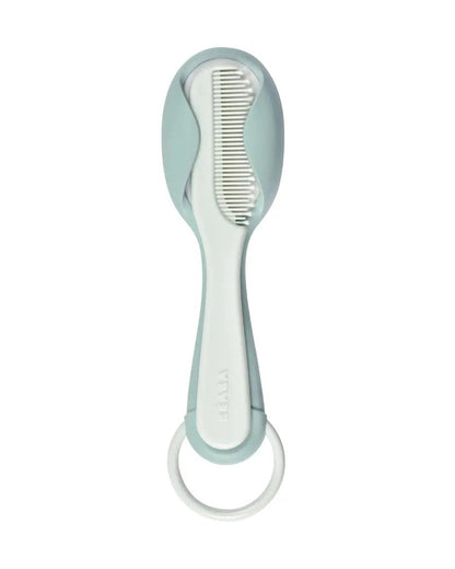 Beaba Baby Brush & Comb Set-Soft Nylon Bristle Brush & Gentle Comb with Easy-Grip Handle-Green Blue-0M+