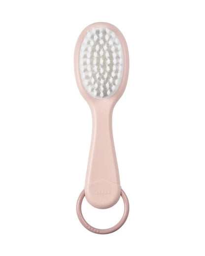 Beaba Baby Brush & Comb Set-Soft Nylon Bristle Brush & Gentle Comb with Easy-Grip Handle-Old Pink-0M+