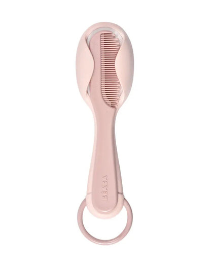 Beaba Baby Brush & Comb Set-Soft Nylon Bristle Brush & Gentle Comb with Easy-Grip Handle-Old Pink-0M+