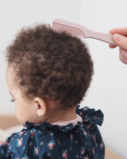 Beaba Baby Brush & Comb Set-Soft Nylon Bristle Brush & Gentle Comb with Easy-Grip Handle-Old Pink-0M+