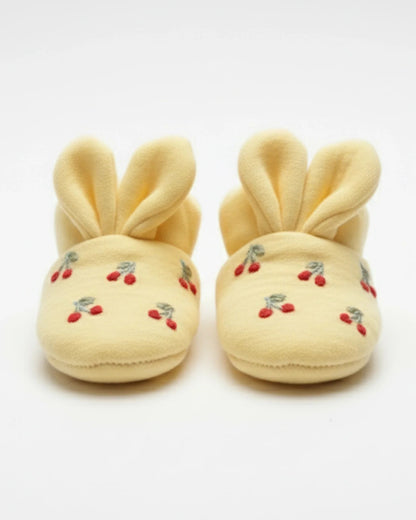 PureCloth Yellow Booties-Bunny Flower Embroidered-100% Cotton-For Infants